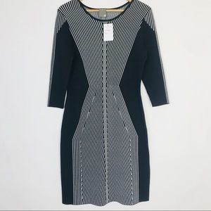 Taylor black Striped 3/4 Sleeve Sweater Dress NWT!